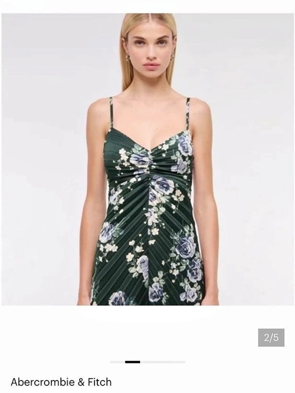 Abercrombie & Fitch Giselle Pleated Dress Floral Maxi Dress in Green & White